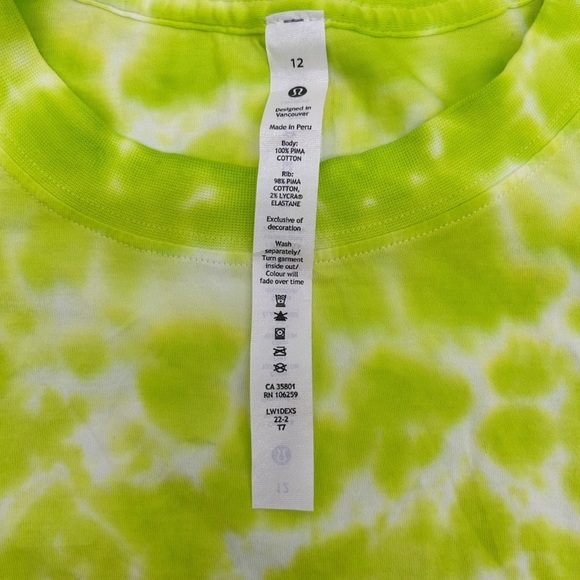 (B51) Lululemon All Yours Crop Tank *Tie Dye color MAR9 (lime green), Sz 12 NWT - Picture 7 of 14
